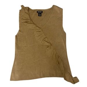 Vintage Silk Knit Ruffle Sleeveless 111 State Tan Tank